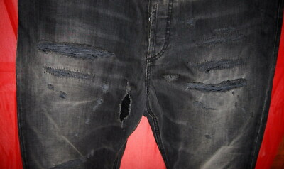 NWT FAITH CONNEXION men black destroyed denim jeans tag sz 32 - W