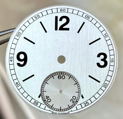 DIAL FOR ETA UNITAS 6498 SILVER PILOT ARABIC NUMBERS D = 35.8mm FROM STOCK