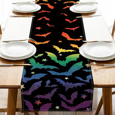 Halloween Rainbow Bat Table Runner for Festive Home Decor 13 x 72 Inch