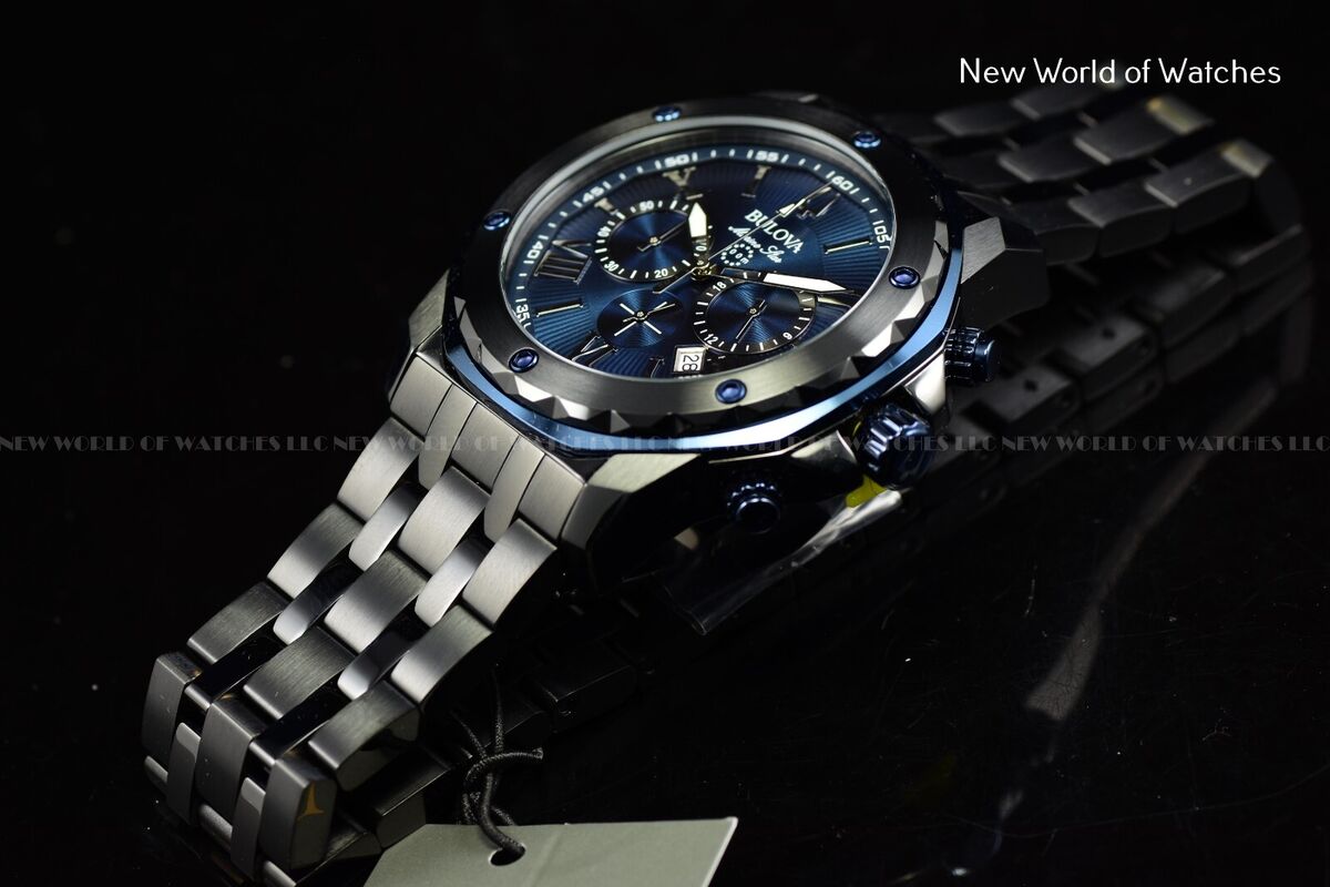 Bulova Marine Star Chronograph Black Blue SS Quartz Men's Bulova Marine Star Chronograph Black Blue SS Quartz Men's