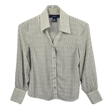 Jones Wear Women's Long Sleeve with long cuffs Blouse Tan Multicolor, Size 8