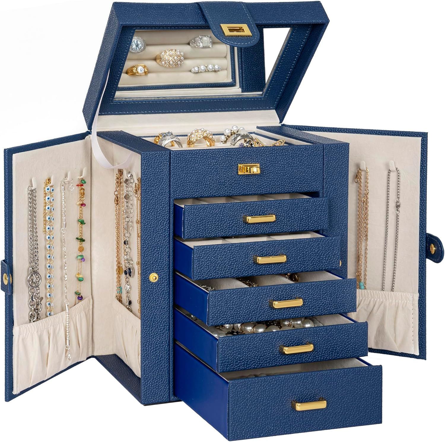 Jewelry Box Organizer Functional Leather Jewelry Storage Case for Women Girls Ri-image