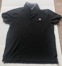 Fila Men's Black Polo Shirt Collared Red/White/Blue Lining F21MH005 001