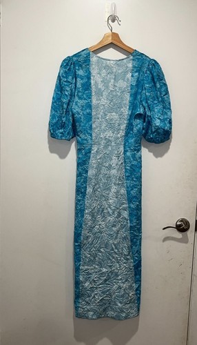 Neu mit Etikett Ganni blau Puffärmel Ganni gekräuselte Satin Midikleid Damengröße 36/4 - Bild 8 von 13