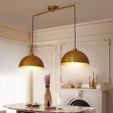 2 Light Modern LED Pendant Gold Shade Ceiling Chandelier Kitchen Island Fixture