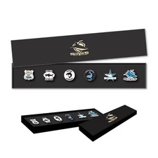 333382 CRONULLA SHARKS NRL TEAM SET 6 PIN COLLECTION SET IN PRESENTATION BOX