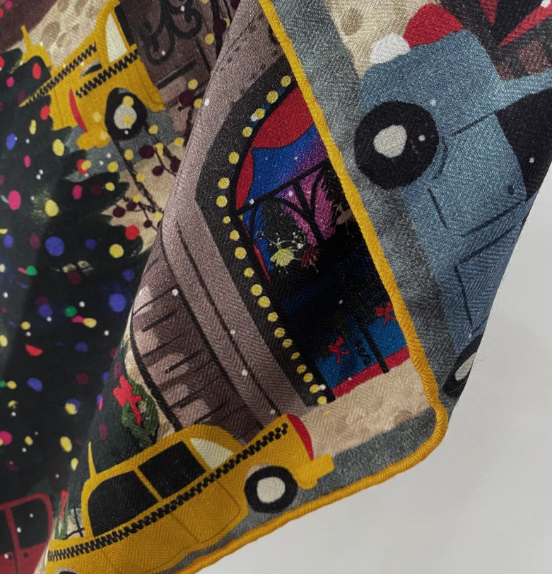 Bufanda envolvente 70 % cachemir 30 % seda estampado navideño chal estampado doble cara 68x68 cm Foto 3 de 4