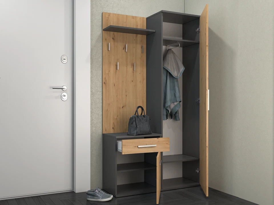 MODAL CASA Mobile ingresso moderno 100 cm specchio appendiabiti quercia Reno - Immagine 2 di 4