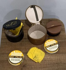 Vintage Shoe Boot Polish Travel Kit Leather Case Lot/2 Made In Austria