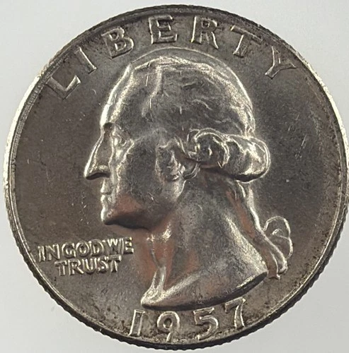 1957-D Washington Quarter VF+ 90% Silver Beautifully Toned Vintage Coin