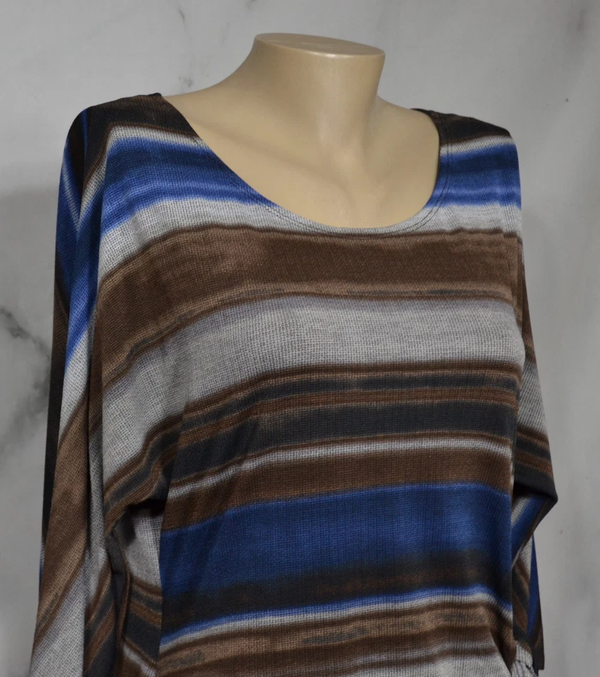 Vestido SIGNATURE BY ROBBIE BEE Azul Marrón Gris Rayas Mangas 3/4 Corbatas Foto 4 de 4