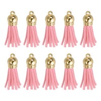 24StüCk Leder Quasten SchlüSselanhäNger Charm Bulk(1.5 Zoll), Pink/Gold Cap
