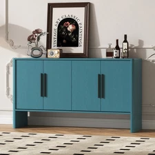 4-Door Retro Wood Sideboard Buffet Cabinet w Adjustable Shelves & Long Handles