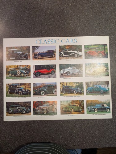 Vintage 1974 Classic Cars Poster 16.5 x 22 World Book Flat No Creases Garage Ar