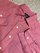 Drake's London 100% Linen Button-up Shirt Large Pink