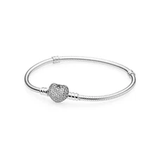Authentic PANDORA Moments Sparkling Pave Heart Snake Chain Bracelet NEW w/BOX