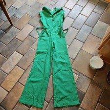 Vtg 70s Byer California Bright Green Cotton/Poly Jumpsuit HOODED Wide Legs Sz S
