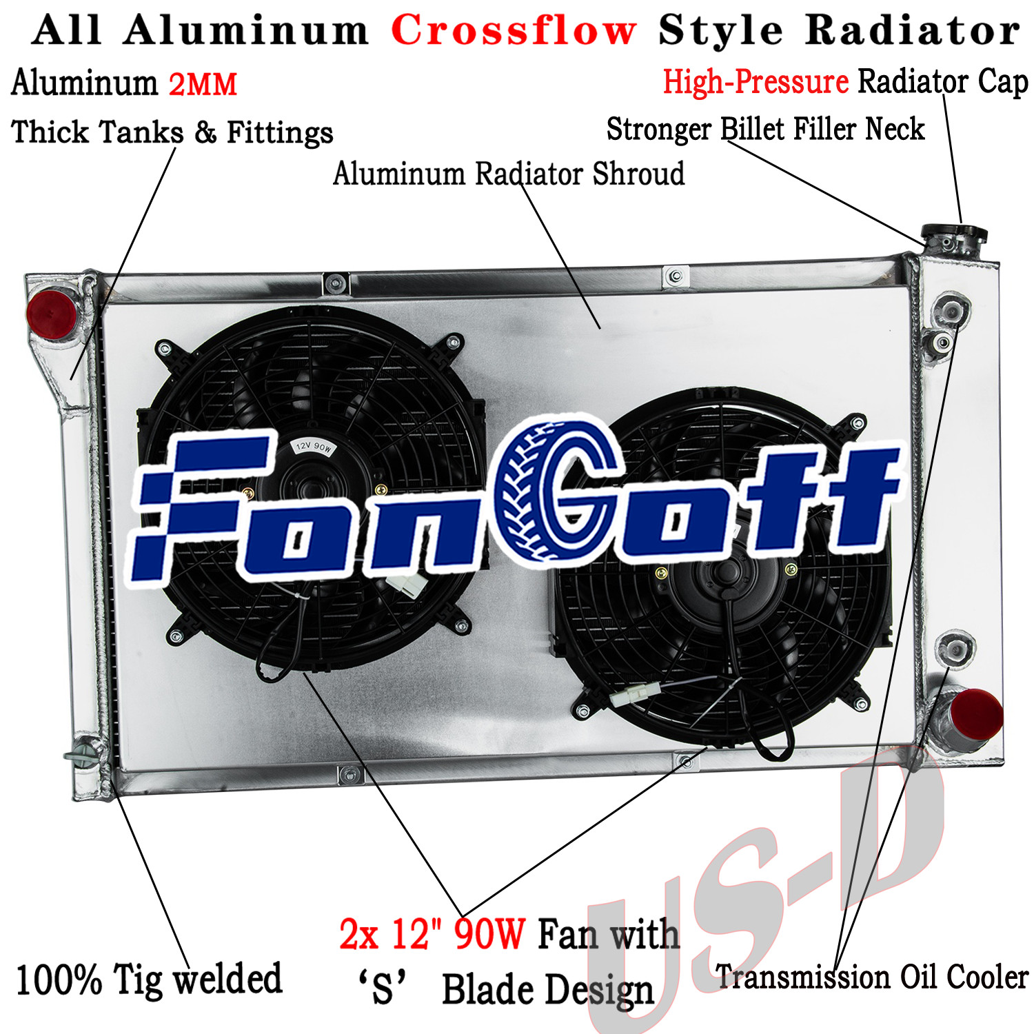 4 Row Radiator Shroud Fan Fit 1967-72 Chevy GMC C/K 1970-72 Jimmy 1969-72 Blazer