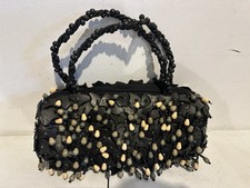 Vintage Purse Double Twist Beaded Straps Shells Wood Beads
