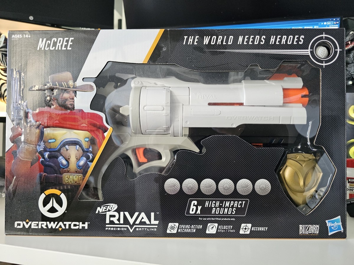 NERF Overwatch McCree Rival Blaster W/ Die Cast Badge & 6 Rounds