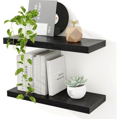 Wandregal Holz Schwarz, Extra Breit 23,5 cm, 40cm Wandboard 2er Set, Schweber...