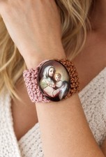 Hand Knits 2 Love Bracelet Crochet Virgin Mary Jesus Cabochon Religious Gift