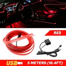 16.4ft Car Red Atmosphere Interior El Wire Decor Led Light Strip W Usb Driver A