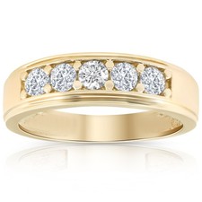 1Ct TW Diamond Ring Men's High Polished 14k Yellow Gold Wedding Anniversary Band