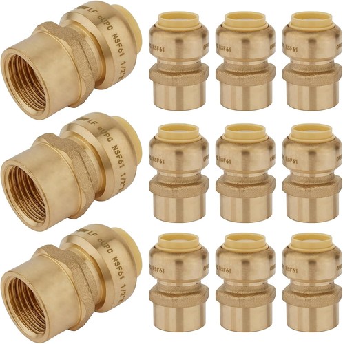 12-Pack Pushfit Female Adapter, 1/2" FNPT X 1/2" Push to Connect Plumbing Fitti