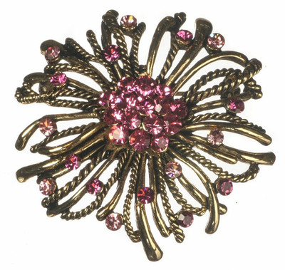 Rosa Kristall Blume Brosche goldfarben Starburst Statement Schmuck