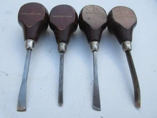 VINTAGE BROOKSTONE 4PC PALM WOOD CARVING CHISEL SET GOUGE TOOLS