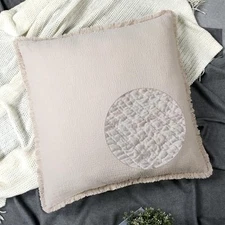  Quilted Euro Shams Set of 2 Natural Beige Muslin 26" x 26" (Pack of 2) Linen