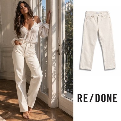 NEW Re/Done Womens Easy Straight Crop Denim Jeans Cream Size 27