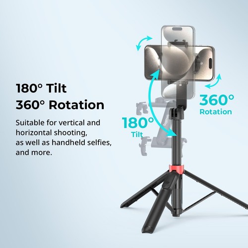 Phone Tripod Stand w Remote, 51" Portable Selfie Stick, for iPhone, Android, ... - Bild 3 von 9