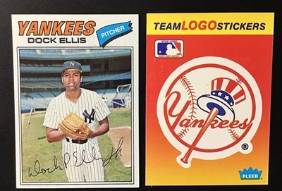 1977 Topps #71 Dock Ellis New York Yankees + Fleer Sticker Card FREE SHIPPING