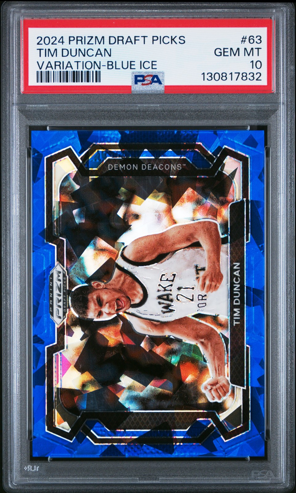 2024 PANINI PRIZM DRAFT PICKS VAR-BLUE ICE #63 TIM DUNCAN 9/99 PSA 10