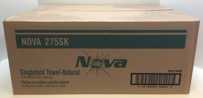 Nova Singlefold Paper Towels Natural Color, 16 Sleeves/250 Per Sleeve/4,000 Case
