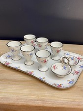 Limoges Floral Egg Cups W/ Tray & Salt Dish Set
