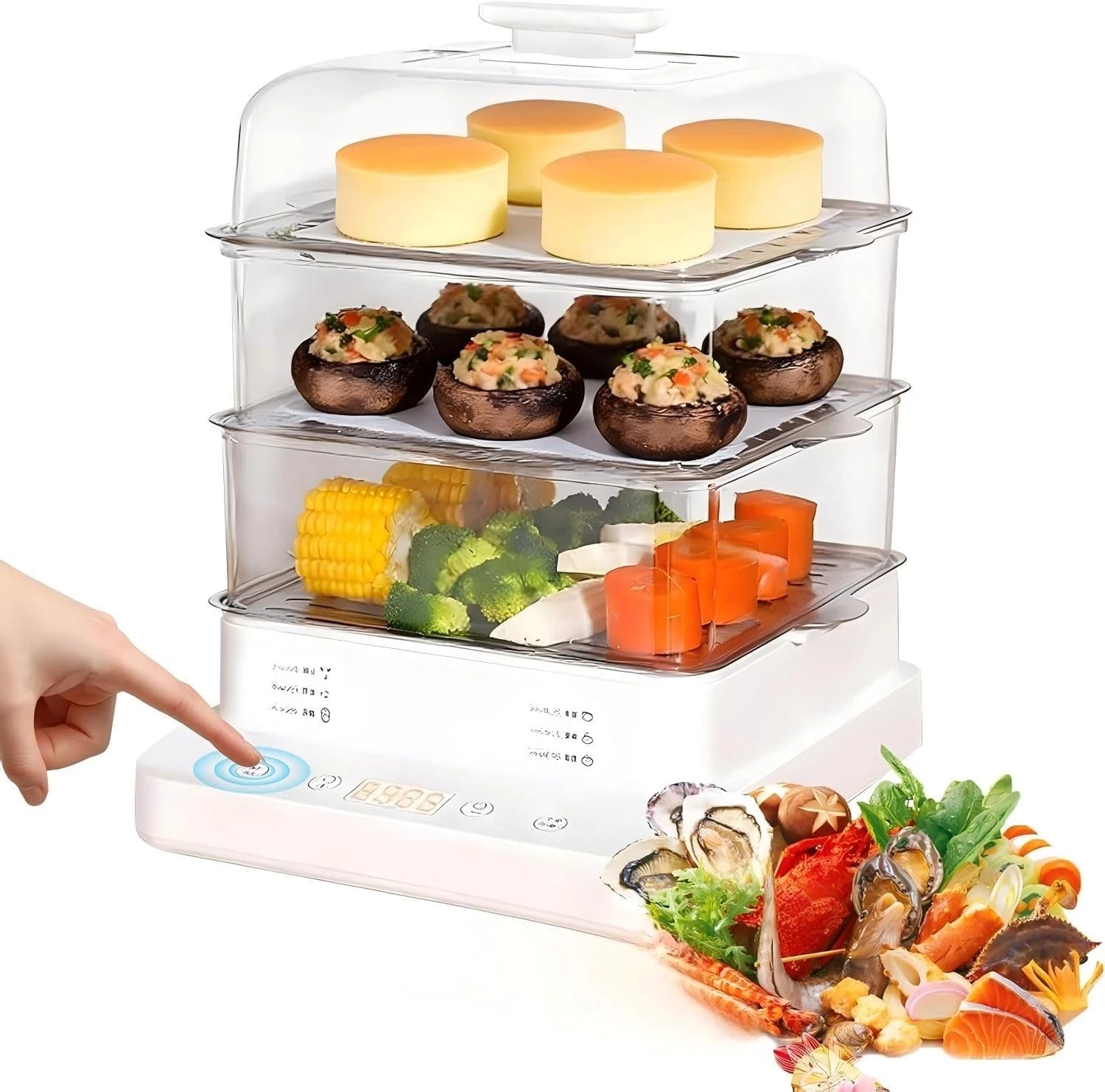 Electric Three-tier Steamer, Made From Commercial-grade Stainless steel