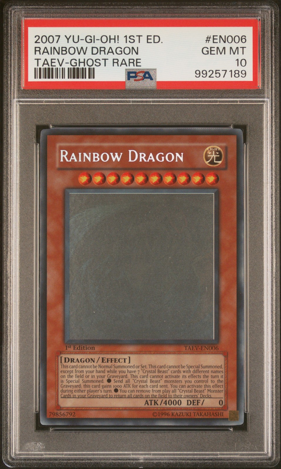 Rainbow Dragon TAEV-EN006 1st Edition-Ghost Rare Yugioh PSA 10 *189 view 1