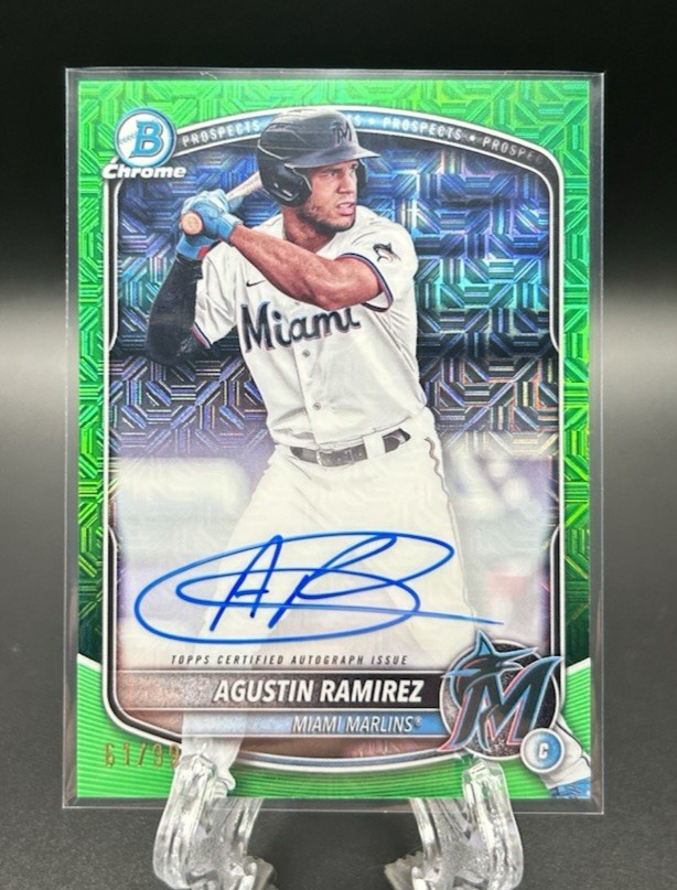 2025 Bowman AGUSTIN RAMIREZ Green Mojo Refractor Auto # /99 MIA Marlins #BMA-AR