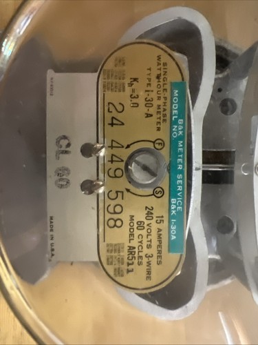 B&K 15 AMP240 Volt Single Phase Type 1-30A Watthour Meter - Picture 2 of 9