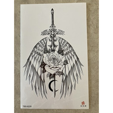 Winged Dagger Rose Temporary Tattoo 4x6 Water Transfer