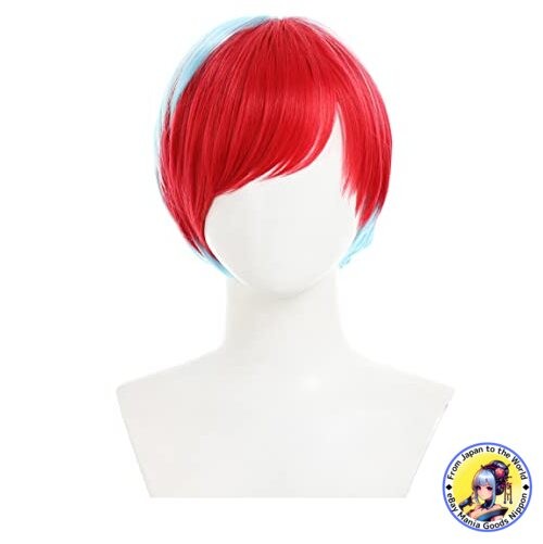 Miccostumes Peluca Unisex Anime Cosplay Lindo Corto Rojo Azul Pelo Natural Look