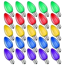 25 Pack C7 Multicolor Led Replacement Christmas Light Bulb, C7 E12 Base 120V ...