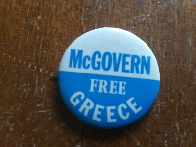 Free Greece George McGovern Pin Back Campaign Button President 1972  Greek