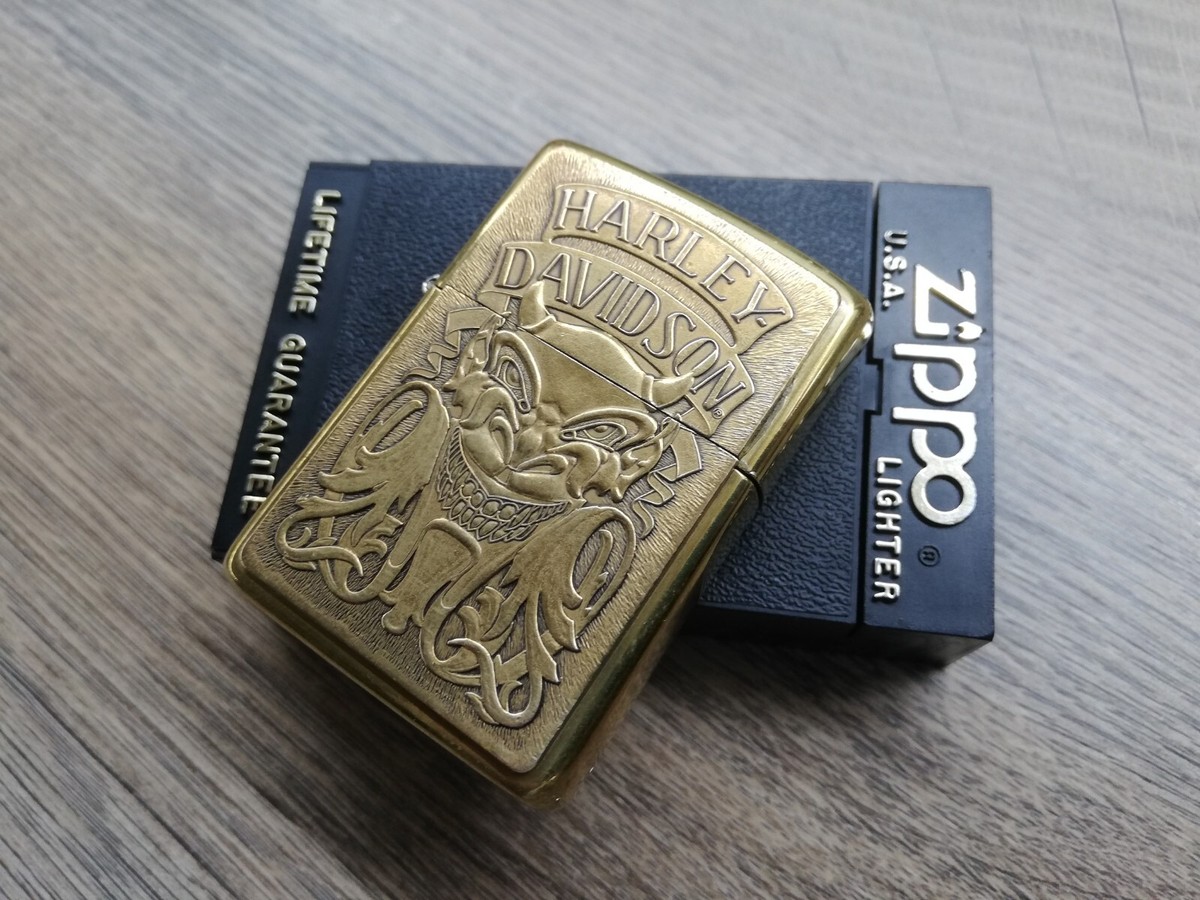 VTG RARE 1994 BRASS ZIPPO HD HARLEY DAVIDSON EL DIABLO DEVIL SATAN