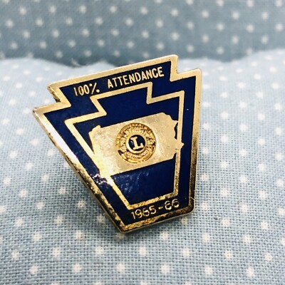 Lions Club 1985 - 1986 Perfect 100% Attendance Award Lapel Pin - Pennsylvania