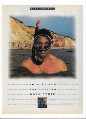 Cape Cod Massachusetts Getaway Guide 1994 Puritan Work Ethic Vintage Print Ad