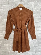 Frnch NWT Kiara Ocre Embroidered Dress Size S Button Down Side Seam Pockets